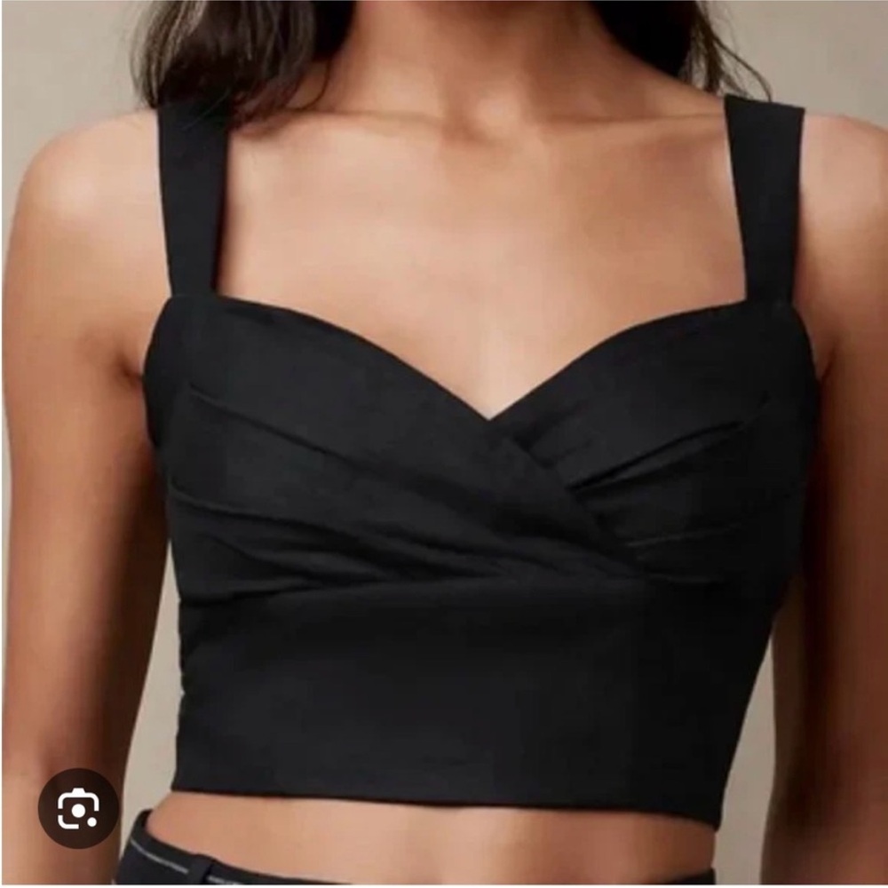 Banana Republic Factory Black Linen Crossover Cropped Top—Sz 16